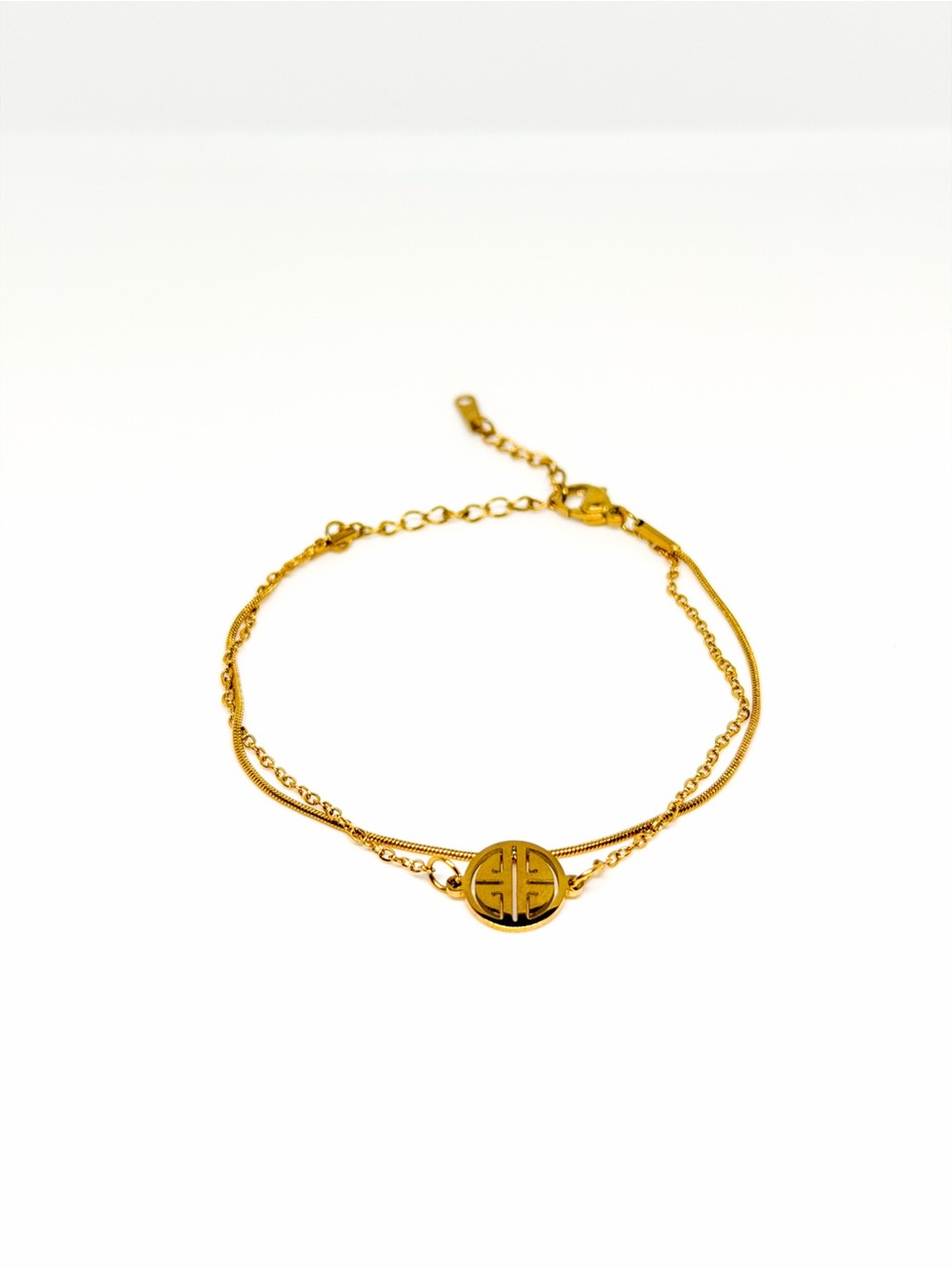 Gold Double Chain Coin Charm Bracelet